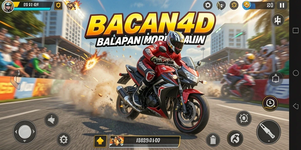 Tampilan gameplay mendebarkan dari BACAN4D dengan balapan motor seru.