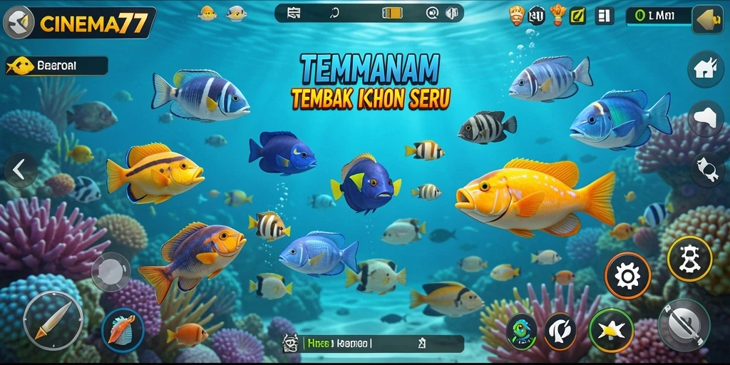 Tampilan screenshot CINEMA77 yang penuh aksi menembak ikan.