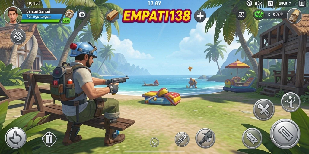 Screenshot utama EMPATI138 menunjukkan gameplay yang ceria dan penuh warna.
