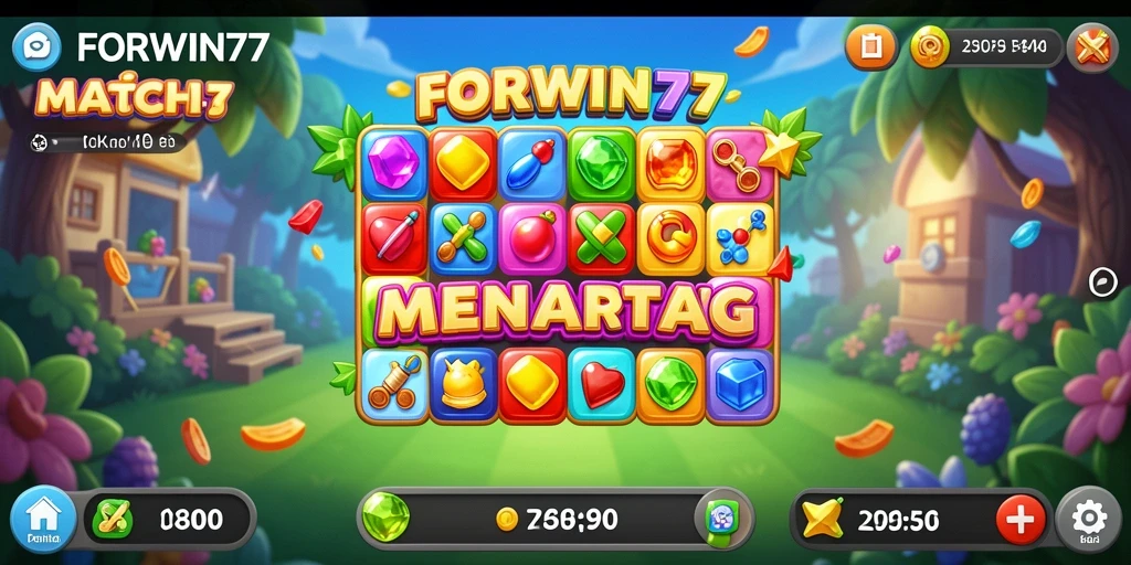 Screenshot permainan FORWIN77 menampilkan aksi seru dalam mencocokkan objek Match-3.