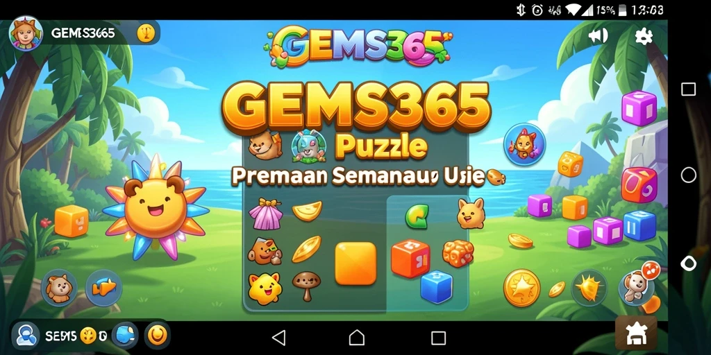 Screenshot gameplay GEMS365 menampilkan tantangan puzzle seru.