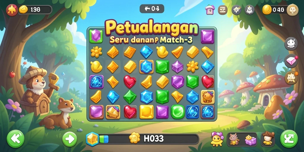 Screenshot gameplay H03 menampilkan aksi seru permainan Match-3.