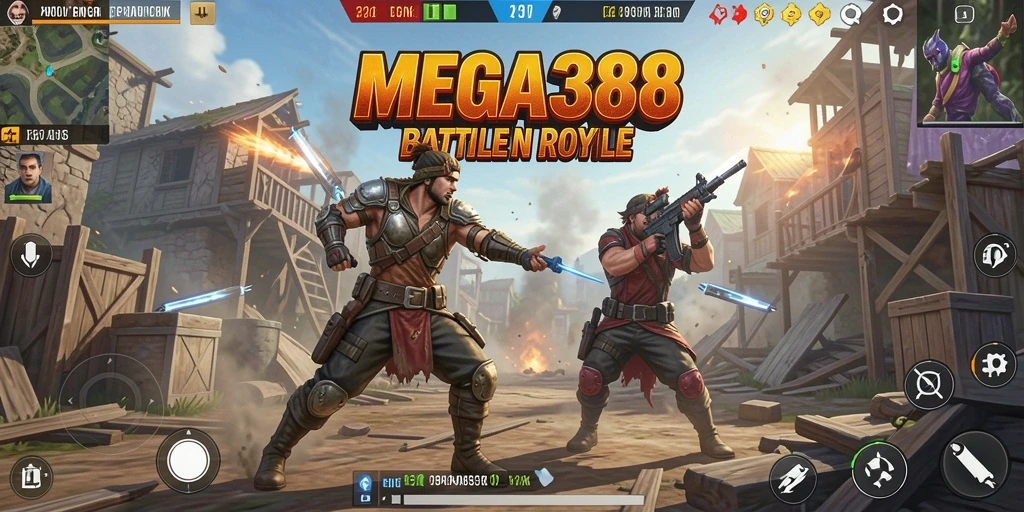 Gameplay seru dalam MEGA388 menunjukkan pertarungan Battle Royale yang intens.