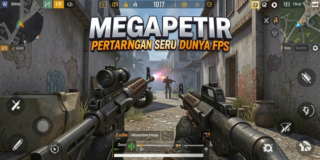 Tampilan aksi seru gameplay MEGAPETIR di arena FPS.