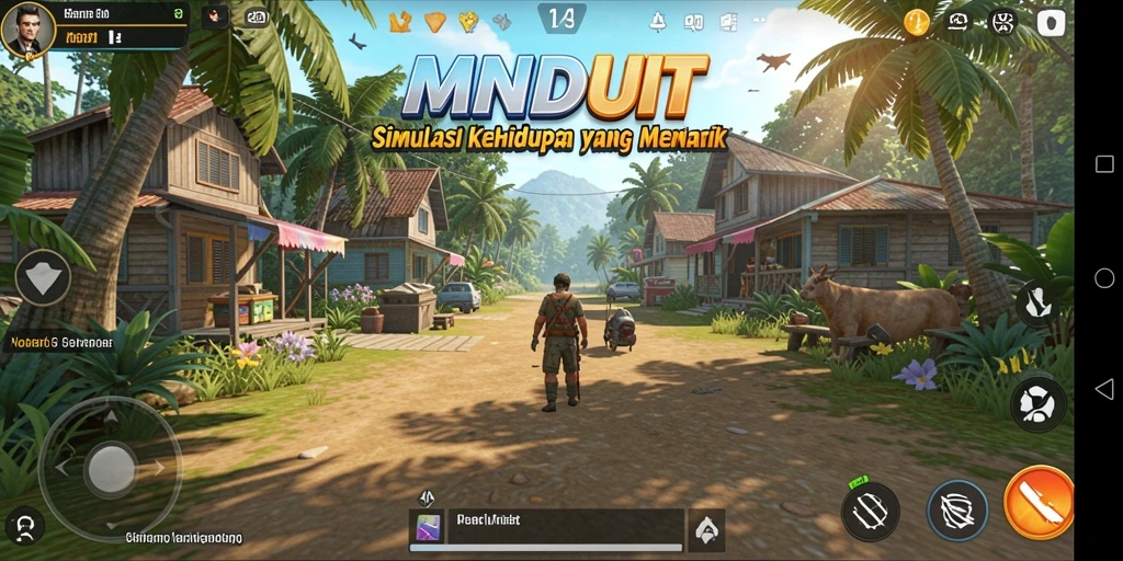 Tampilan gameplay MNDUIT dengan fitur simulasi kehidupan menarik.